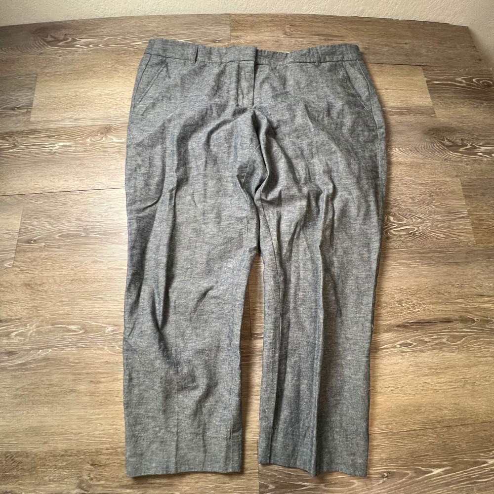 J.Crew Pants Women 16 Grey Cotton Linen Blend Straight Leg F2092 Trousers